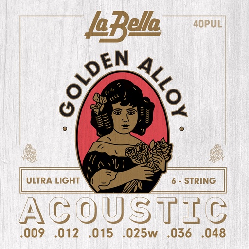 [40PUL] La Bella Golden Alloy | Muta di corde per chitarra acustica (009-012-015-025w-036-048)