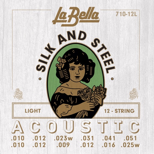 [710-12L] La Bella Silk & Steel | Muta di corde per chitarra acustica 12 corde (010-010-012-012-023W-009-031-012-041-016-051-025W)