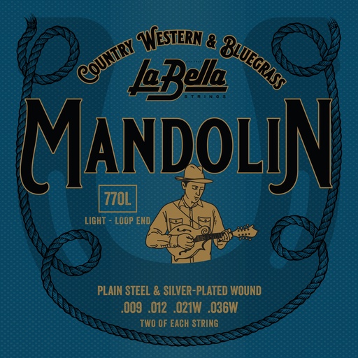 [770L] La Bella Mandolin | Muta di corde per mandolino soprano, silver-plated (009p-012p-021w-036w)