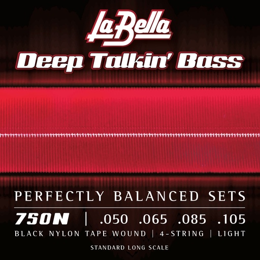 [750N] La Bella Black Nylon Tape | Muta di corde lisce per basso 4 corde (050-065-085-105)