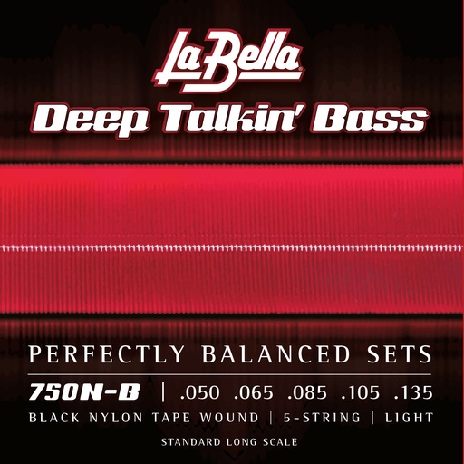[750N-B] La Bella Black Nylon Tape | Muta di corde lisce per basso 5 corde (050-065-085-105-135)