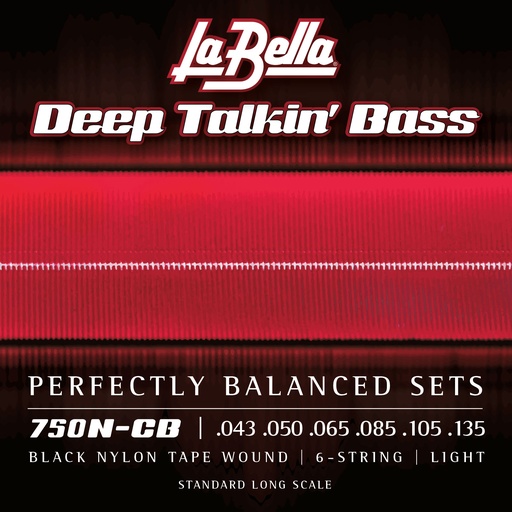 [750N-CB] La Bella Black Nylon Tape | Muta di corde lisce per basso 6 corde (043-050-065-085-105-135)