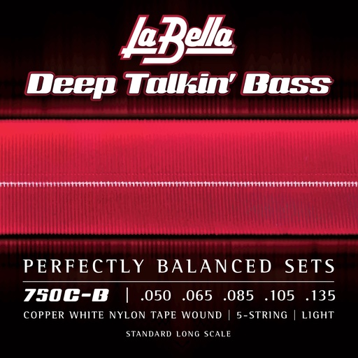 [750C-B] La Bella Copper White Nylon Tape | Muta di corde lisce per basso 5 corde (050-065-085-105-135)