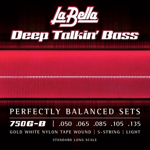 [750G-B] La Bella Gold White Nylon Tape | Muta di corde lisce per basso 5 corde (050-065-085-105-135)