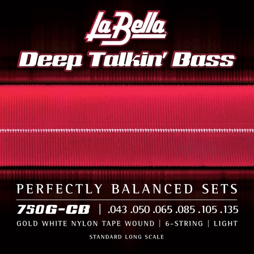 [750G-CB] La Bella Gold White Nylon Tape | Muta di corde lisce per basso 6 corde (043-050-065-085-105-135)