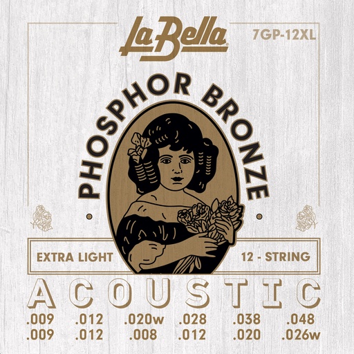 [7GP-12XL] La Bella Phosphor Bronze | Muta di corde per chitarra acustica 12 corde (009-009-012-012-020W-008-028-012-038-020-048-026W)
