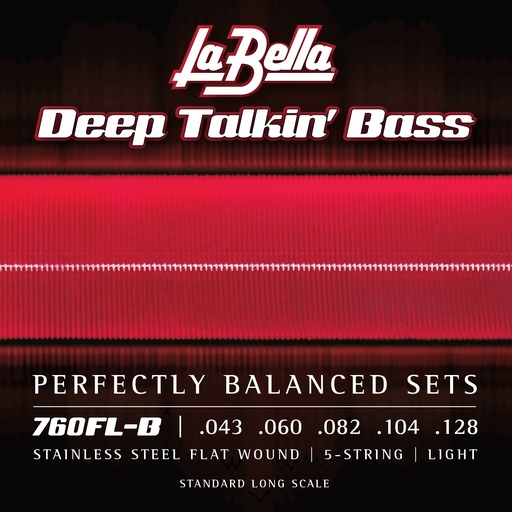 [760FL-B] La Bella Stainless Steel Flat Wound | Muta di corde lisce per basso 5 corde (043-060-082-104-128)