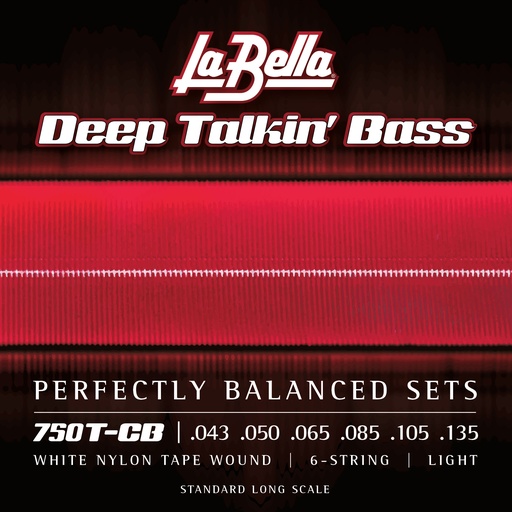 [750T-CB] La Bella White Nylon Tape | Muta di corde lisce per basso 6 corde (043-050-065-085-105-135)