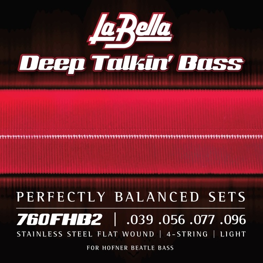 [760FHB2] La Bella Deep Talkin' Bass | Muta di corde per basso "Beatle" Höfner® (039-056-077-096, Stainless steel Flat Wound)