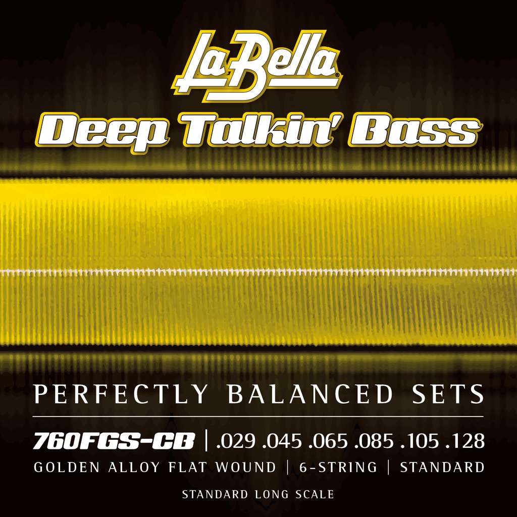 La Bella Deep Talkin' Bass Gold Flats 760FGS-CB | Muta di corde lisce per basso 6 corde, 029-128