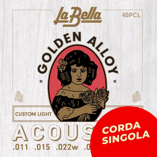 Corda singola La Bella per chitarra acustica, modello 40PCL Golden Alloy