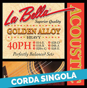 Corda singola La Bella per chitarra acustica, modello 40PH Golden Alloy
